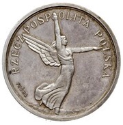 5 Zlotys Nike; Trial Strike Ag Date between tail reverse image
