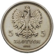 5 Zlotys Nike; Trial Strike Ag obverse image