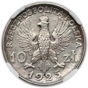 10 Zlotys Villagers heads; Trial Strike Ag obverse image