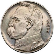 10 Zlotys Józef Piłsudski - Shooter eagle; Trial Strike Ag Proof, Poland, 1934 reverse image