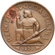 50 Zlotys The Knight Trial Strike Cu, Poland, 1924 reverse image