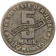 5 Mark Jewish Ghetto Coinage Al-Mg reverse image