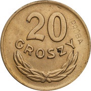 20 Groszy Trial Strike CuNi, Poland, 1949 reverse image