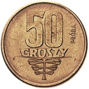 50 Groszy Ribbon; Trial Strike CuZn reverse image