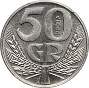 50 Groszy Wreath; Trial Strike Ni, Poland, 1958 reverse image