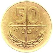 50 Groszy Cancelled die Trial Strike reverse image