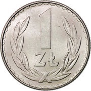 1 Zloty large type; large date, Poland, 1957-1985 reverse image