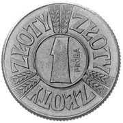 1 Zloty 1 in circle; Trial Strike Al, Poland, 1958 reverse image