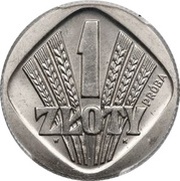1 Zloty Ears; Trial Strike Ni, Poland, 1958 reverse image