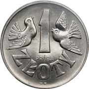 1 Zloty Pigeons; Trial Strike Ni, Poland, 1958 reverse image