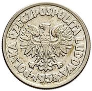 5 Zlotys Freighter Waryński with clouds; Trial Strike CuNi obverse image