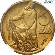 5 Zlotys Fisherman; Trial Strike M reverse image