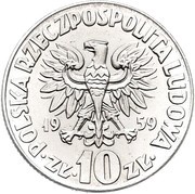 10 Zlotys Mikolaj Kopernik, large type; Trial Strike obverse image