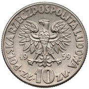 10 Zlotys Mikolaj Kopernik, large type; Trial Strike obverse image