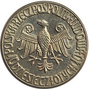 10 Zlotys Kazimierz Wielki; Trial Strike CuNi Próba closer to throne obverse image