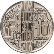 10 Zlotys Nowa Huta Turoszów; Trial Strike CuNi, Poland, 1964 reverse image