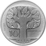 10 Zlotys The Tree; Trial Strike, Poland, 1964 reverse image