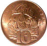 10 Zlotys 700th Anniversary of Warsaw; Trial Strike, Poland, 1965 reverse image