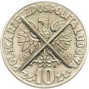 10 Zlotys Mikolaj Kopernik, large type canceled die obverse image