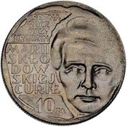 10 Zlotys Maria Sklodowska-Curie; Trial Strike reverse image