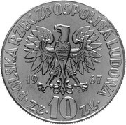 10 Zlotys Mikolaj Kopernik, small type; Trial Strike obverse image