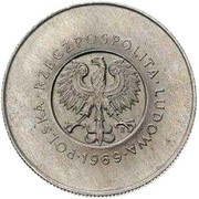 10 Zlotys 25 Years of People's Republic of Poland; Trial Strike 5 o'clock Próba CuNi, Poland, 1969 reverse image