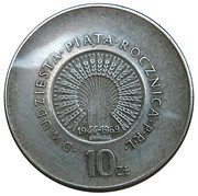 10 Zlotys 25 Years of People's Republic of Poland, Poland, 1969 reverse image