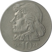 10 Zlotys Tadeusz Kościuszko, small type, Poland, 1969-1973 reverse image