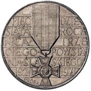 10 Zlotys 50th Anniversary of Third Silesian Uprising; Trial Strike, Poland, 1971 reverse image