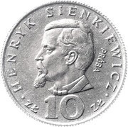 10 Zlotys Henryk Sienkiewicz; Trial Strike, Poland, 1974 reverse image