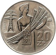 20 Zlotys 20th Anniversary of People's Republic of Poland;Trial Strike CuNi, Poland, 1964 reverse image