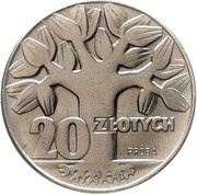 20 Zlotys The Tree; Trial Strike, Poland, 1964 reverse image