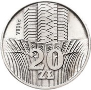 20 Zlotys Trial Strike Ni, Poland, 1973 reverse image