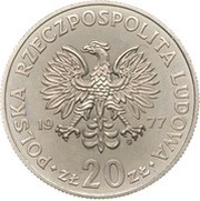 20 Zlotys Maria Konopnicka with date between eagle; Trial Strike obverse image