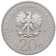 20 Zlotys Restoration of Krakow; Trial Strike obverse image