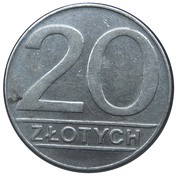 20 Zlotys small type, Poland, 1989-1990 reverse image