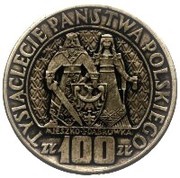 100 Zlotys Polish Millennium Trial Strike M with background reverse image