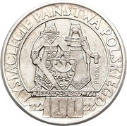 100 Zlotys Polish Millennium Trial Strike Ag without background, Poland, 1960 reverse image
