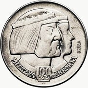 100 Zlotys Polish Millennium Trial Strike Ns,CuNiZn faces right with 100zl large eagle reverse image