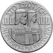 100 Zlotys Polish Millennium Trial Strike Ni bust right, Poland, 1960 reverse image