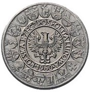 100 Zlotys Polish Millennium Trial Strike CuNi with background obverse image