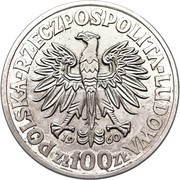 100 Zlotys Polish Millennium Trial Strike Ag faces right with eagle; large eagle 2nd type obverse image
