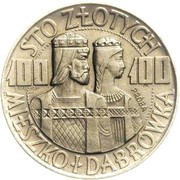 100 Zlotys Polish Millennium bust; Trial Strike, Poland, 1966 reverse image