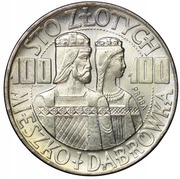 100 Zlotys Polish Millennium bust; Trial Strike, Poland, 1966 reverse image