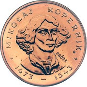 100 Zlotys Mikolaj Kopernik bust; Trial Strike Cu, Poland, 1973 reverse image
