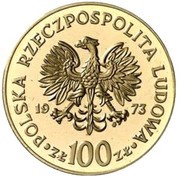 100 Zlotys Mikolaj Kopernik bust; Trial Strike Au obverse image