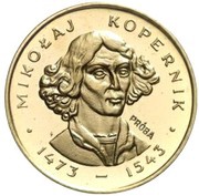 100 Zlotys Mikolaj Kopernik bust; Trial Strike Au reverse image