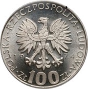 100 Zlotys Maria Skłodowska-Curie; Trial Strike 2nd type Ni obverse image