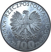 100 Zlotys Maria Skłodowska-Curie small; Trial Strike Ag obverse image