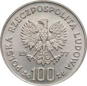 100 Zlotys Henryk Sienkiewicz date on the right; Trial Strike obverse image
